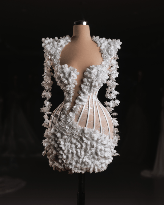 Elarsa Short Bridal Dress with Floral Elements