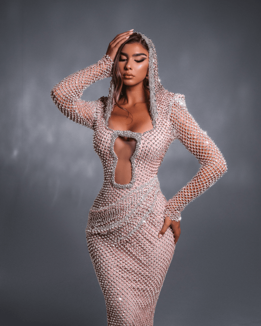 Elnese Pink Long Dress with Cut-Outs and Headscarf