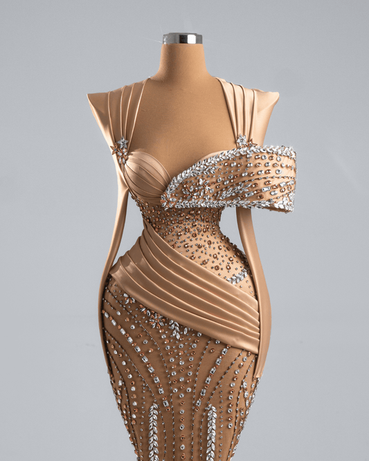 Elore Nude Long Dress with Crystas