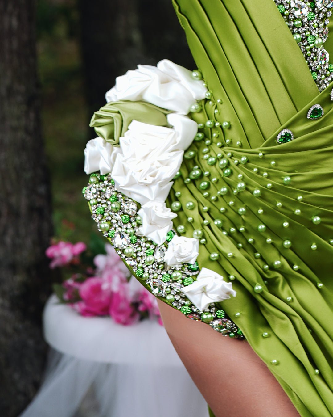 Close-Up of Stones and Beads on Sleeveless Dress