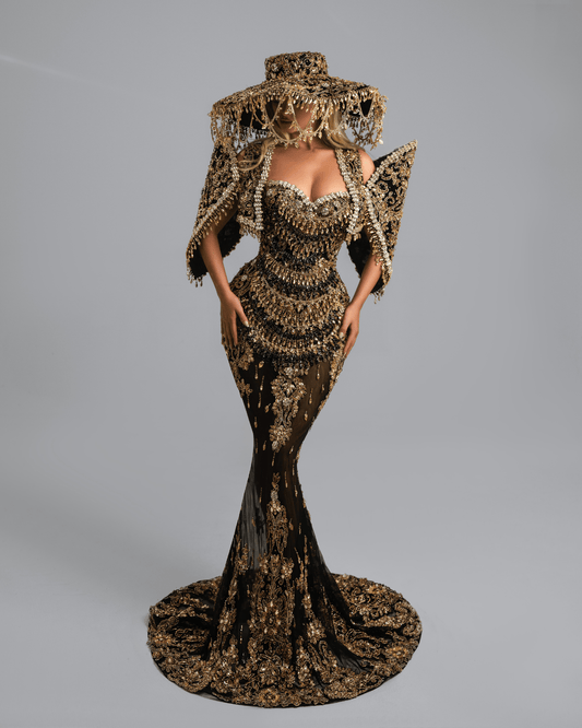 Erandes Long Dress with Crystal and Fedora Hat