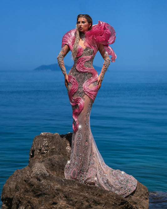 Erytheia Silver Dress with Pink Organdy Details