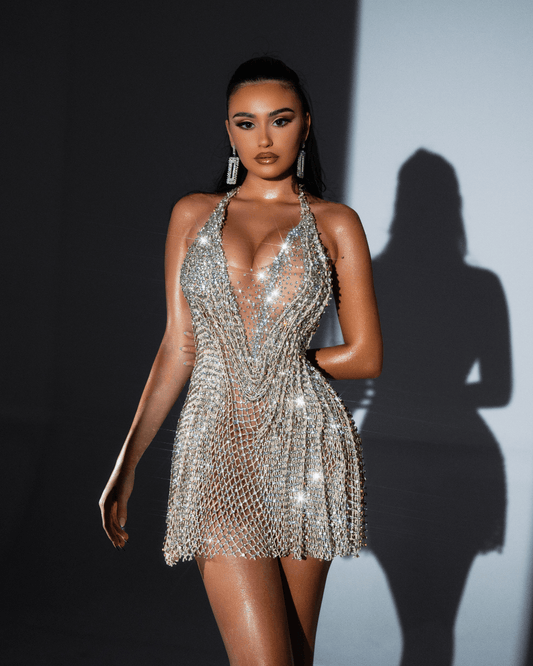 Faers Nude Short Sleeveless Dress with Crystals