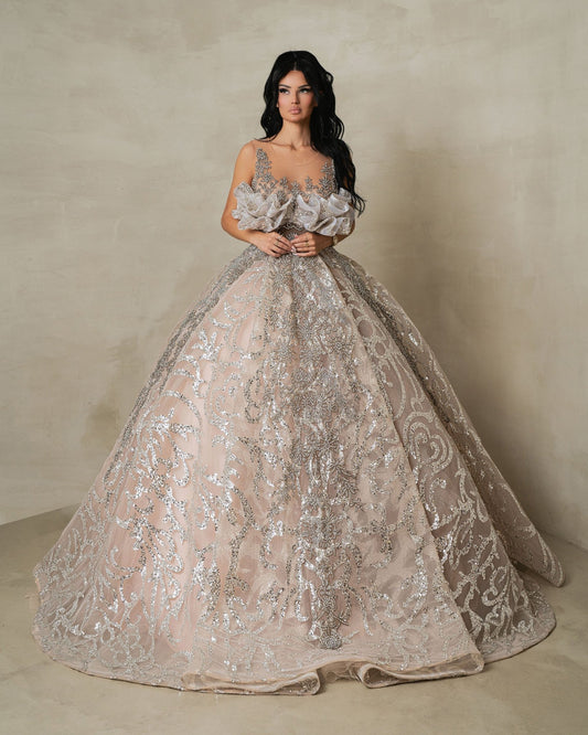 Feylith Beige Gown With Crystals