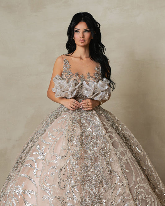 Feylith Beige Gown With Crystals