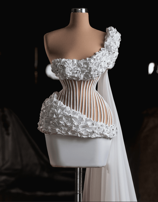 Fleur short bridal dress with satin fabric