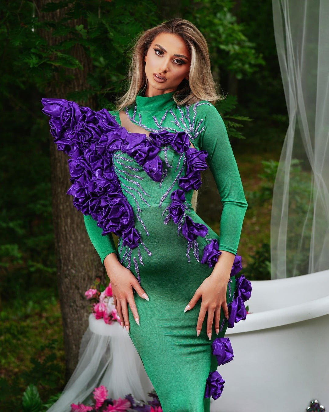 Green dress flowers sale