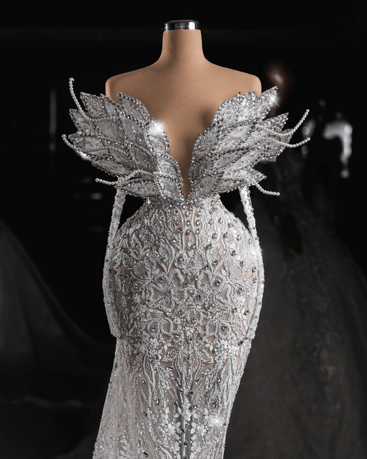 Florande Bridal Dress with Crystals and Feathers