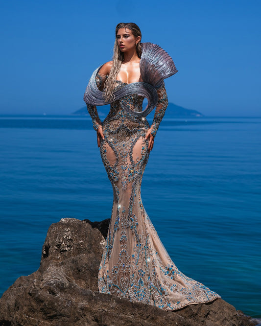 Galene Silver Dress with Metallic Organdy Details