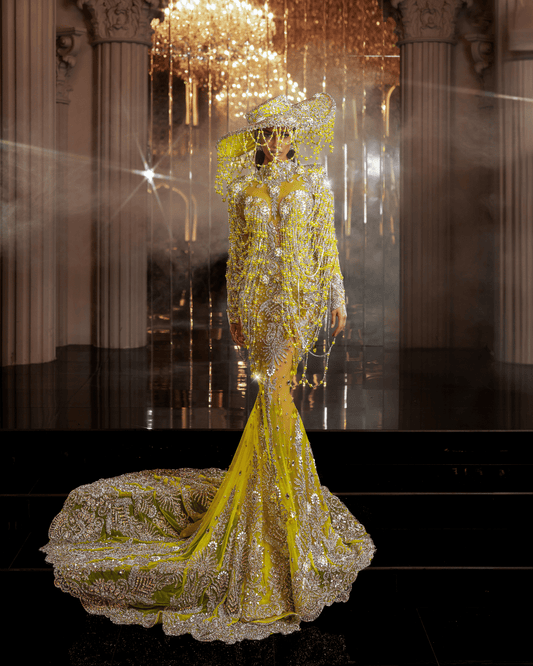Gyera Yellow Dress with Crystals and Hat