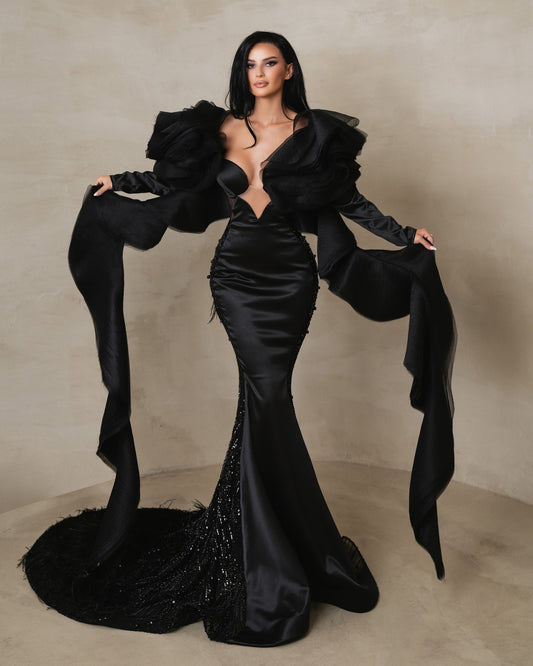 Hecate Black Long Gown With Crystals