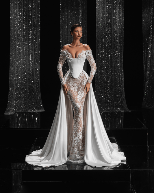 Helsie Bridal Dress Off SHoulder with Cape