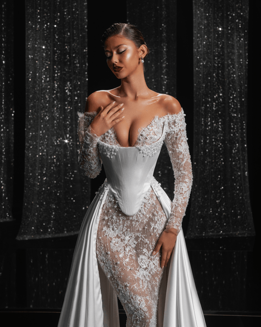 Helsie Bridal Dress Off SHoulder with Cape