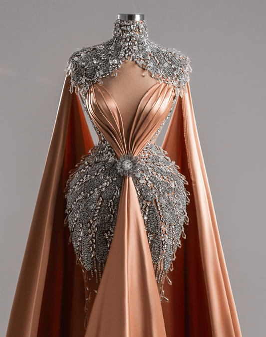 Hespera Bronze Dress Embellished with Crystals