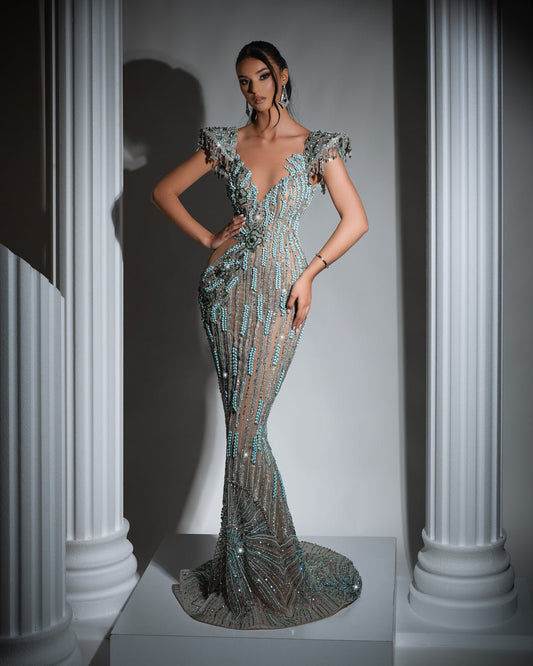 Iléana V Neck Dress with Beads and Stones