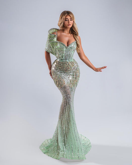 Inea Mint Green Long Dress with Crystals