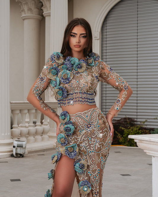 Ioanna Two Piece Dress with Flowers