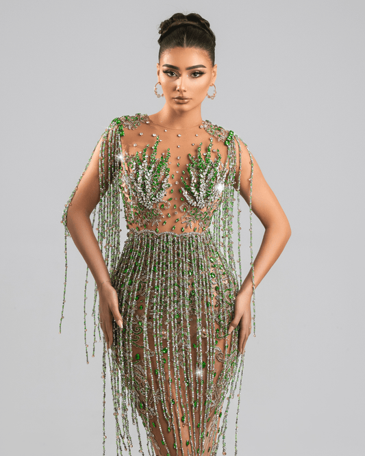 Erina Green Long Dress with Crystals
