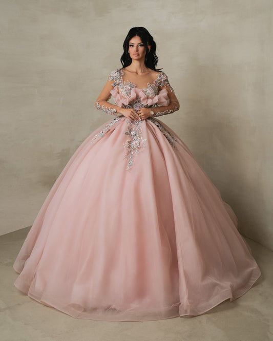 Isolde Pink Tulle Ballgown with Chest Details