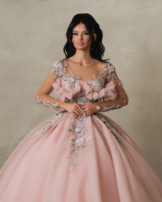 Isolde Pink Tulle Ballgown with Chest Details