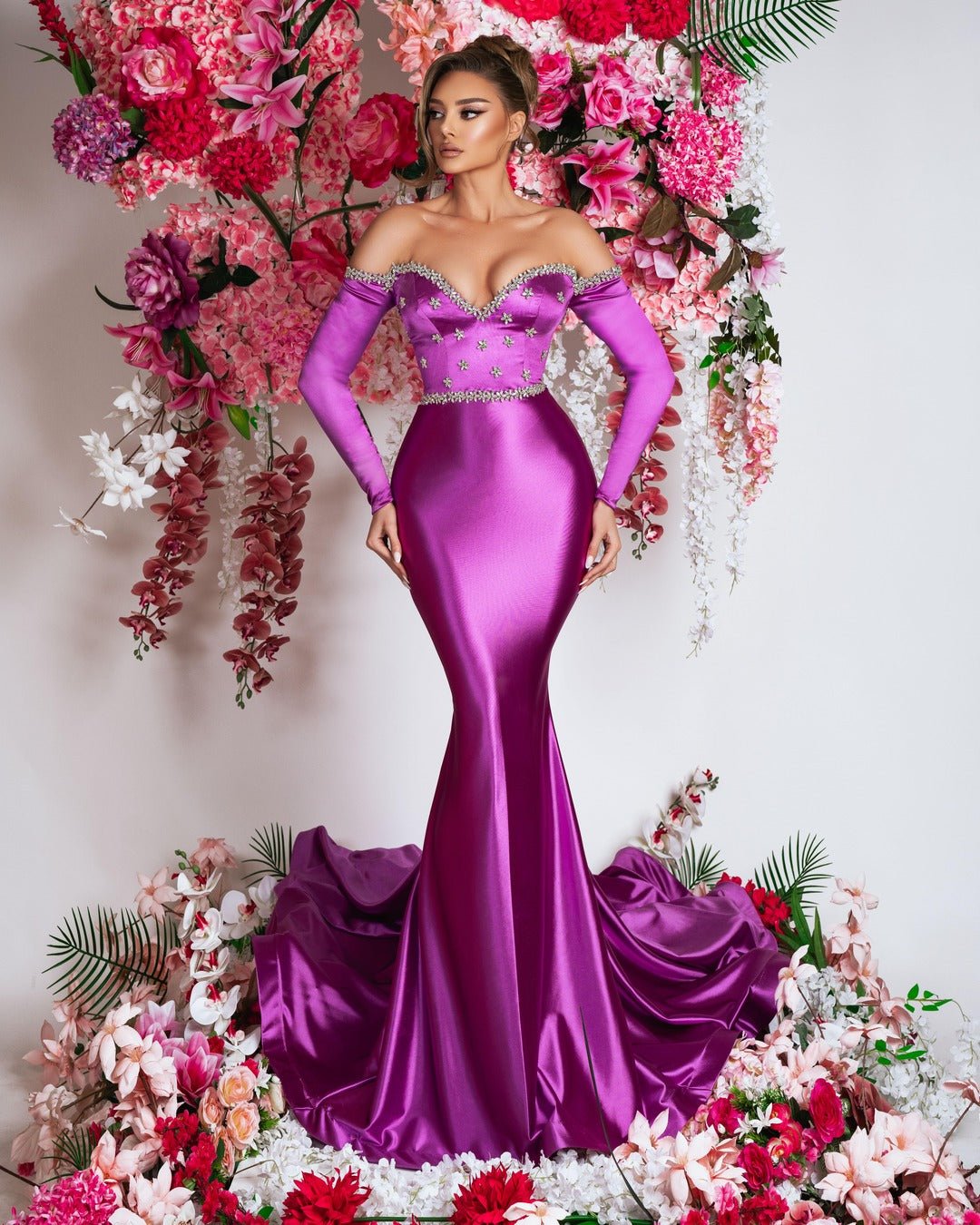 Lilac satin gown clearance