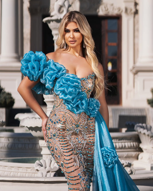 Junana Blue Dress Embellished with Crystals