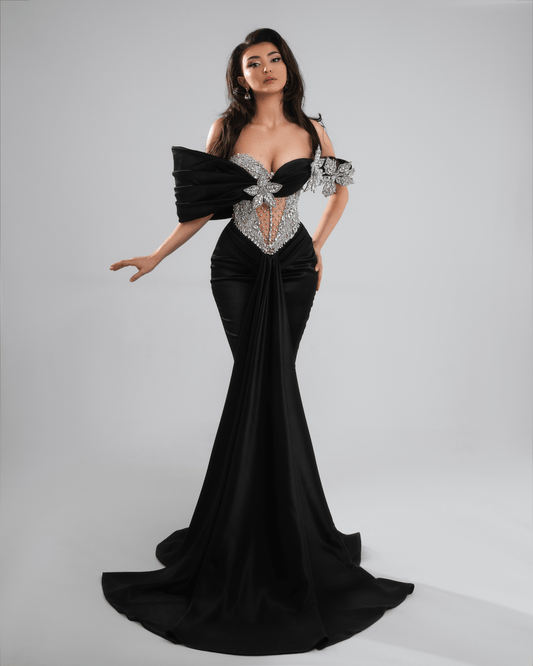 Kaole Long Dress, with Cape and Crystals