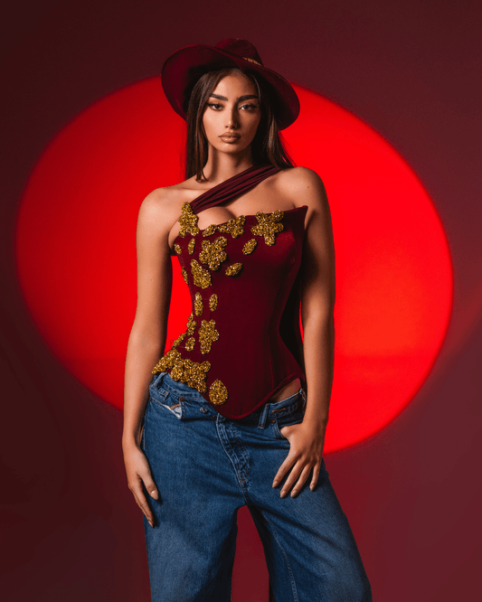 Lasea Burgundy Sleeveless Corset with Crystals