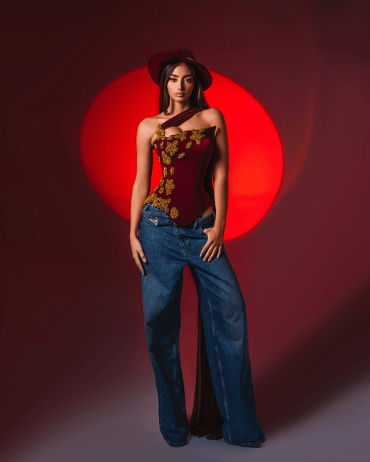 Lasea Burgundy Sleeveless Corset with Crystals