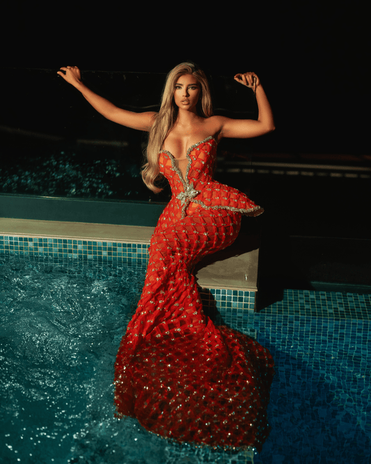 Layna Orange Dress with Crystals and Hat