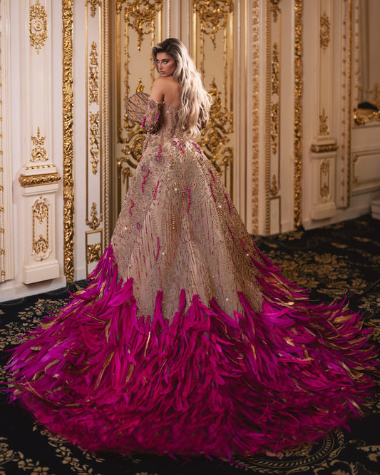 Back View of Pink Dress - Off-Shoulder Elegance