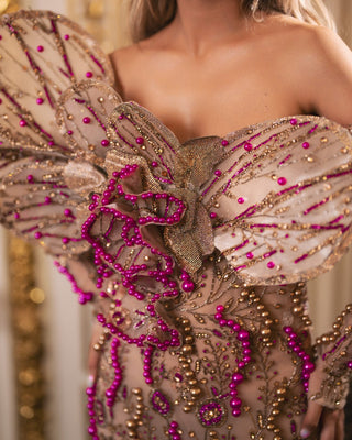 Close-Up of Pink Dress - Intricate Bead Embellishments