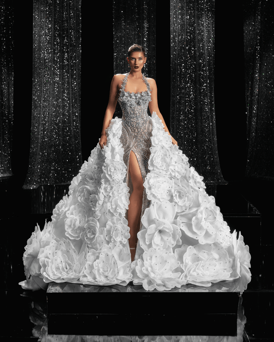 Liliana Bridal Dress with Flower Details and Cape