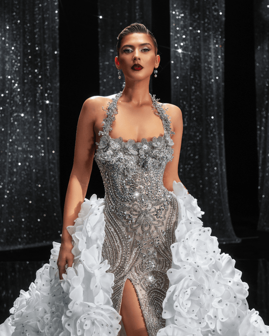 Liliana Bridal Dress with Flower Details and Cape