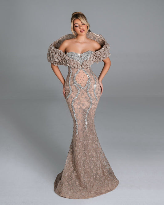 Floor-length gown with shimmering crystal embellishments