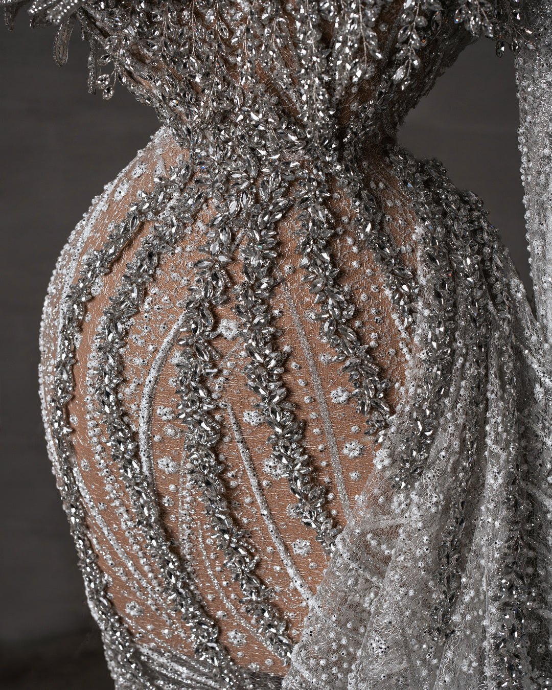 Shimmering Stones Adorning Elegant Bridal Gown
