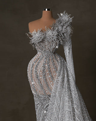 Elegant One Shoulder Bridal Dress with Crystals
