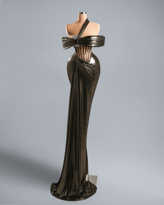 Lonele Bronze Long Sleeveless Dress with Crystas