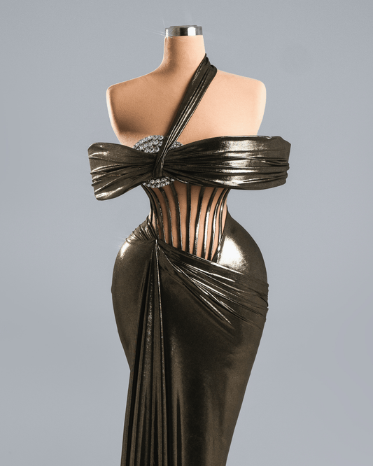 Lonele Bronze Long Sleeveless Dress with Crystas