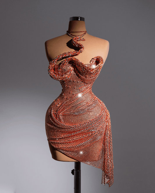 Lonere Peach Short Dress with Crystals and Snale Details