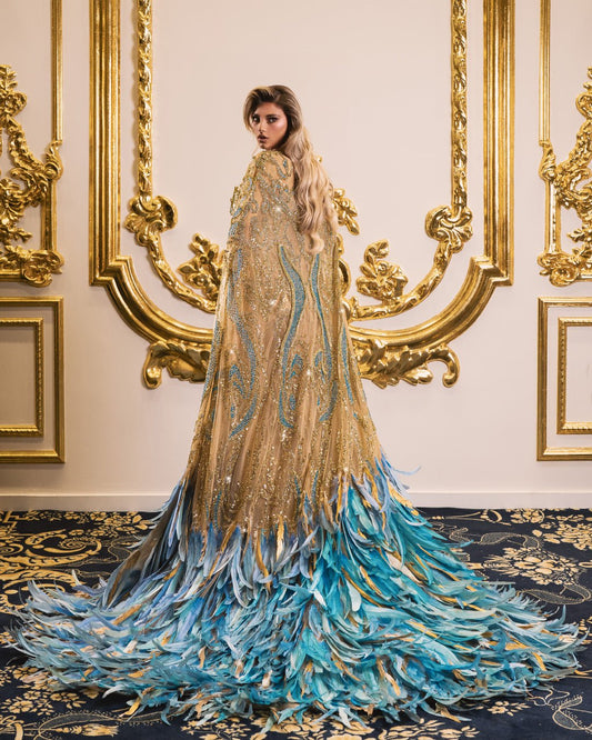 Detachable Cape Gold Gown 