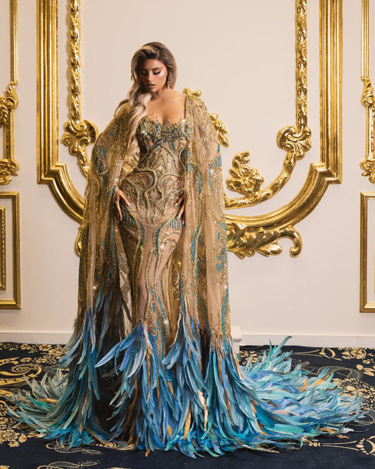 Sleeveless Gold Lace Gown