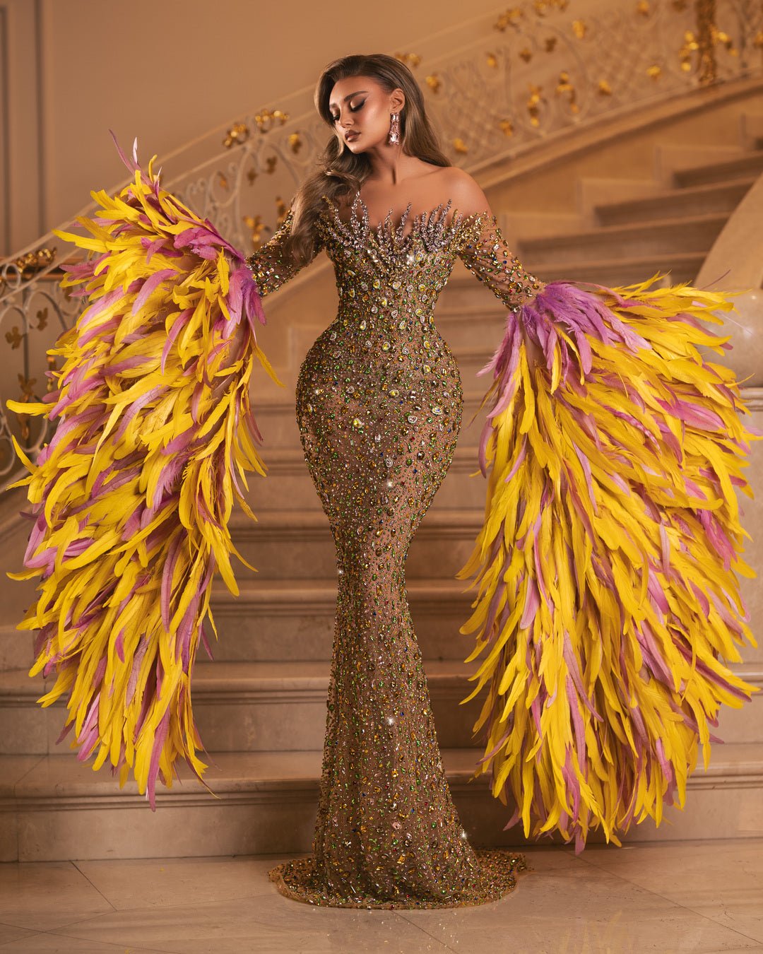 Luxurious gown featuring intricate crystal embellishments