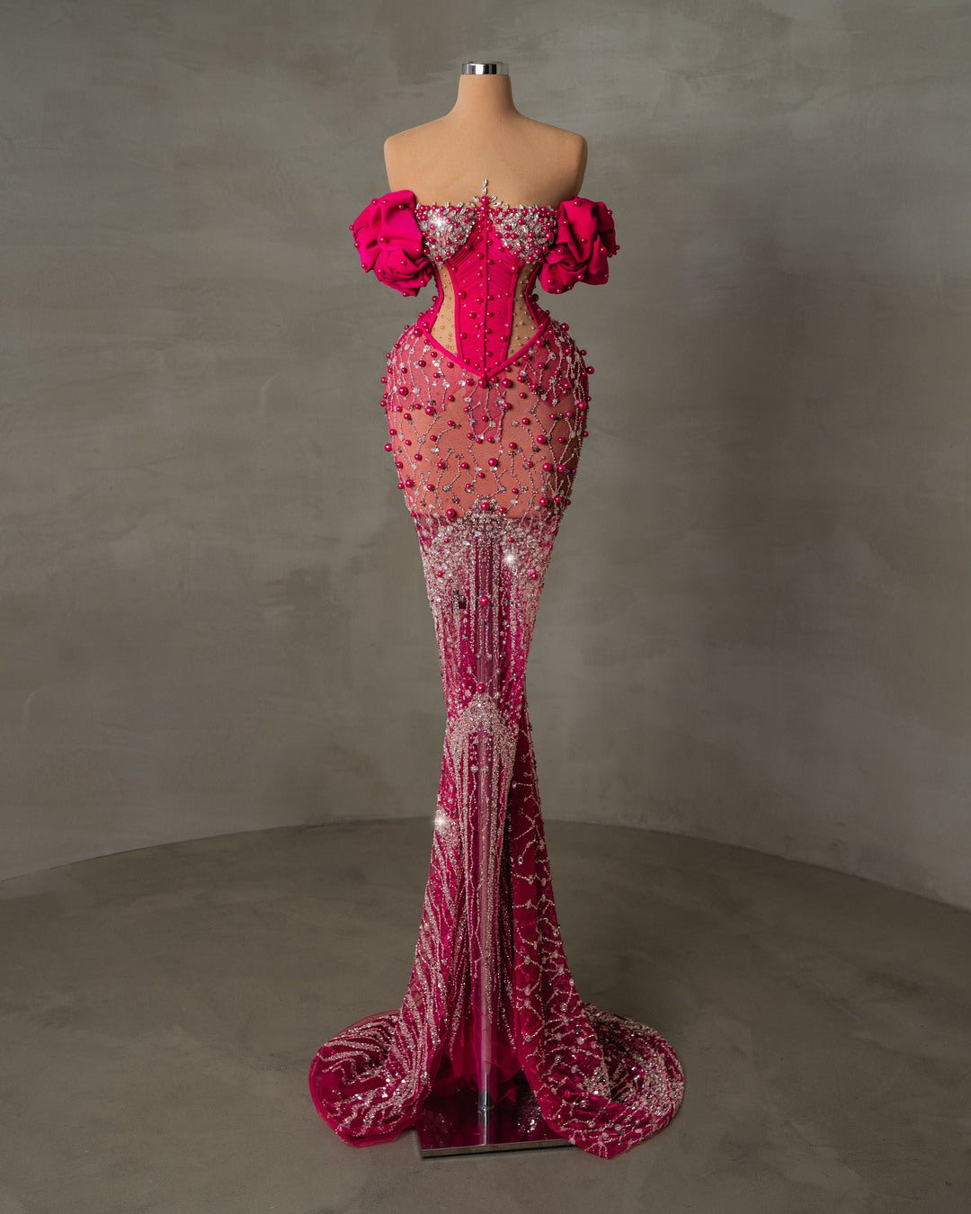 Flowy Mae Pink Dress featuring delicate pearls, perfect for special occasions and evening events.