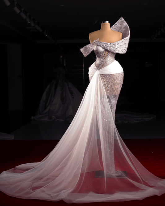 Marone Bridal Dress with Crystals and Cape