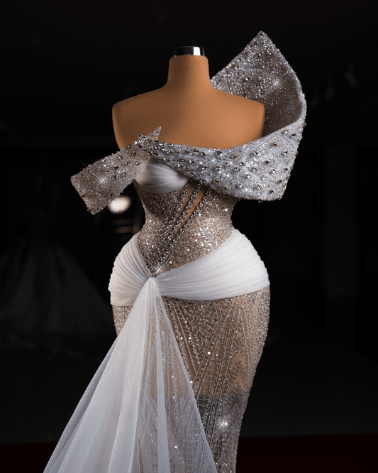 Marone Bridal Dress with Crystals and Cape