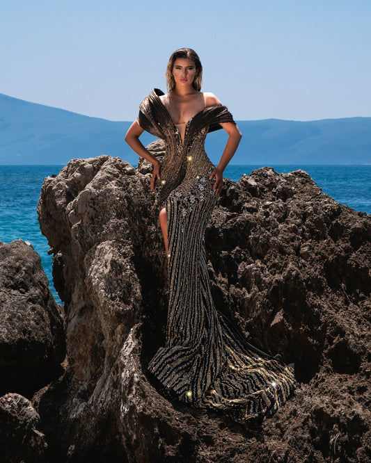 Melantha Gold Dress with Organdy Details