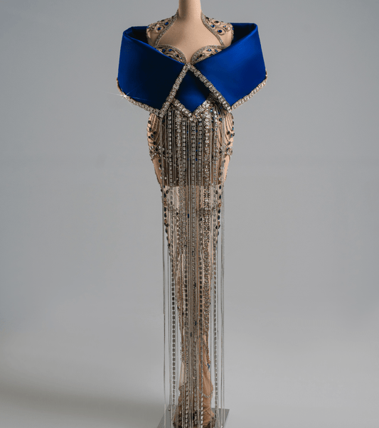 Mirage Royal Blue Long Dress With Silver Stones