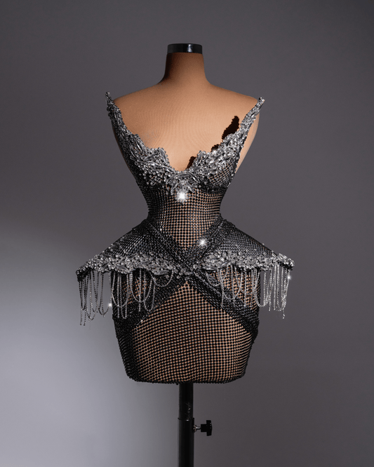 Mirya Black Short Dress with Crystals