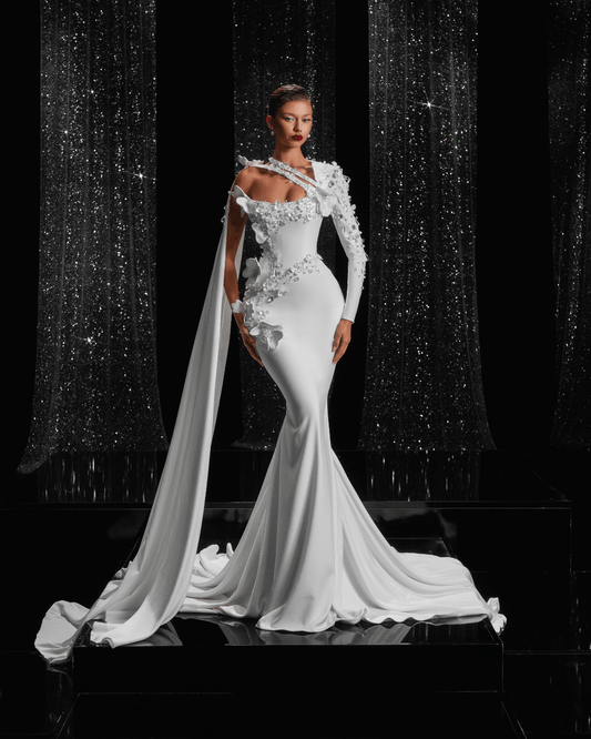 Morgana Bridal Dress, with Flowers and Cape